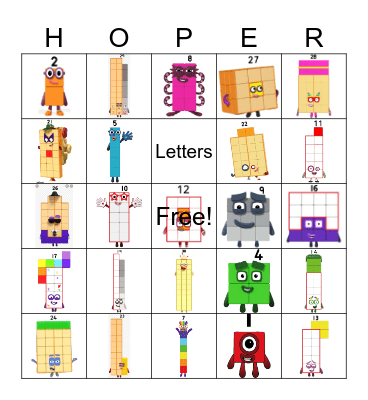 Number blocks Bingo Card