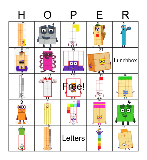 Number blocks Bingo Card