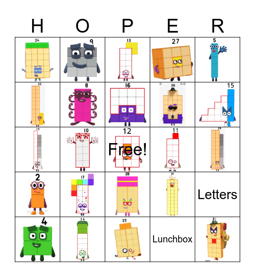 Number blocks Bingo Card