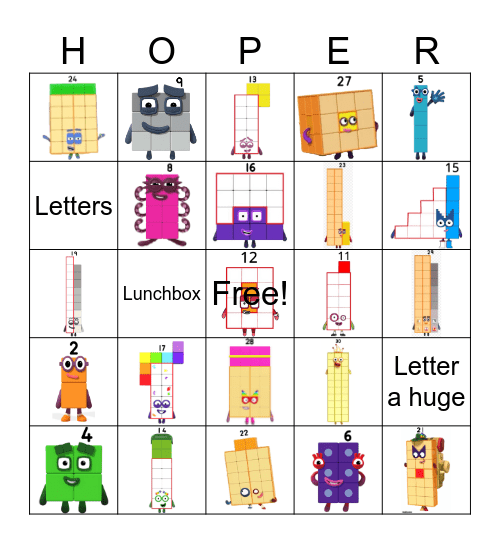 Number blocks Bingo Card