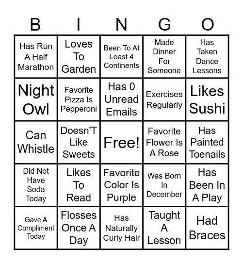 Get to Know You Bingo Card