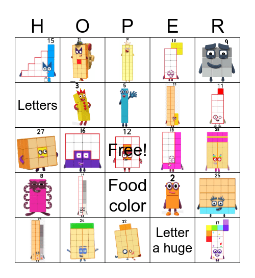 Number blocks Bingo Card