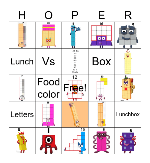 Number blocks Bingo Card