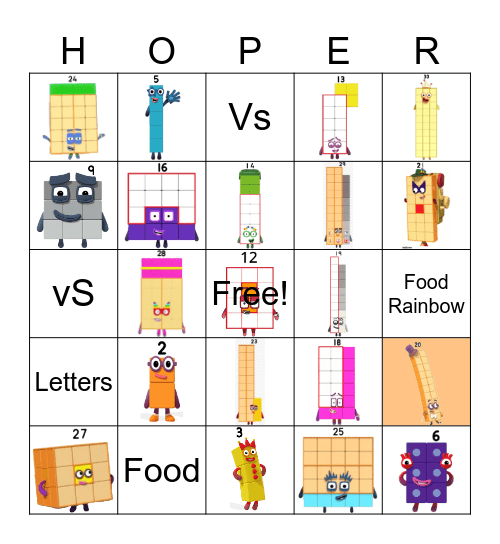 Number blocks Bingo Card