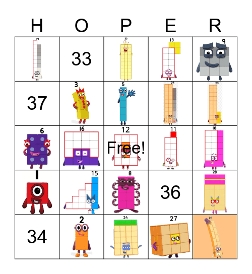 Number blocks Bingo Card