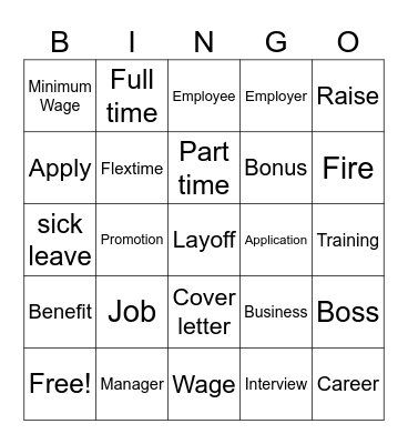 Employment Words Bingo Card