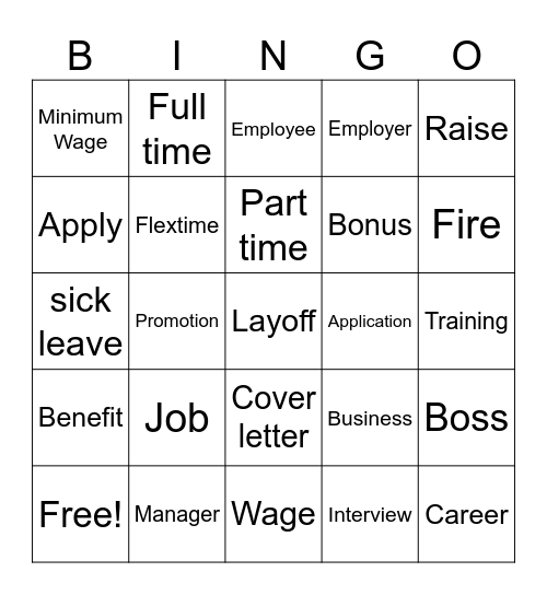 Employment Words Bingo Card