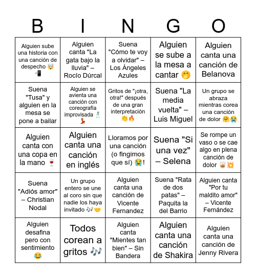 Keniaoke Night Bingo Card