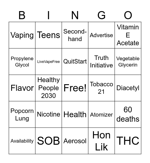 VAPING Bingo Card