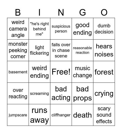 short horror films Bingo Card