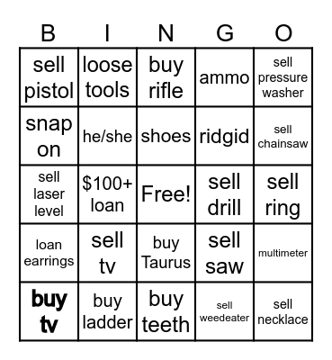 PAWN SHOP BINGO Card