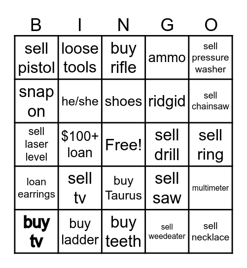 PAWN SHOP BINGO Card