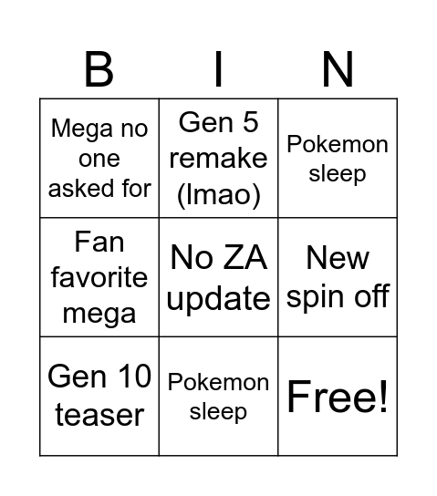Untitled Bingo Card