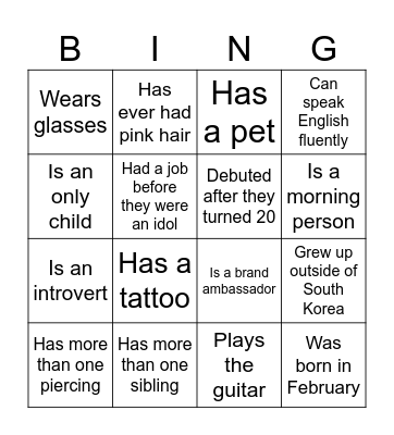 BIAS BINGO - Find someone whose bias... Bingo Card