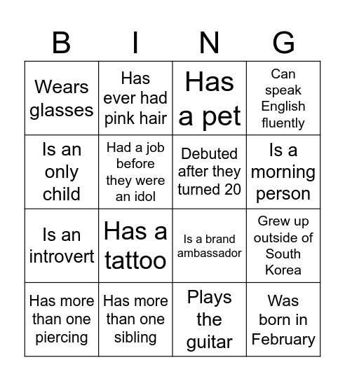 BIAS BINGO - Find someone whose bias... Bingo Card