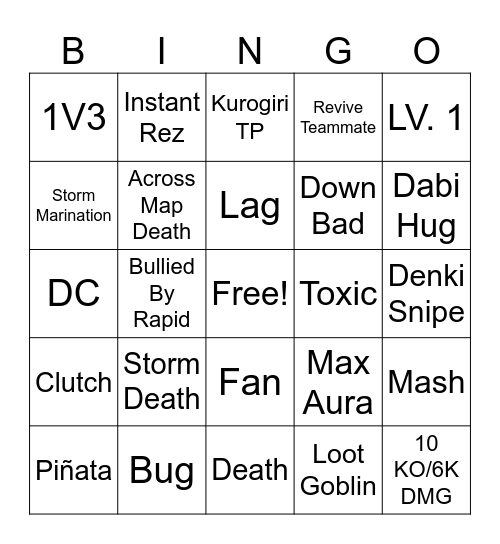 MHUR Bingo Card