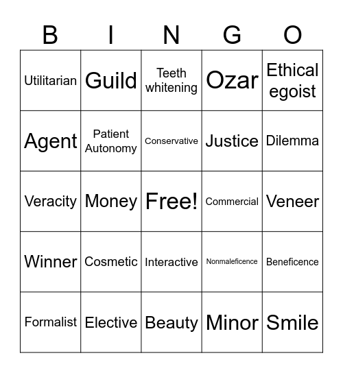 Ethics Case #1 Bingo Card