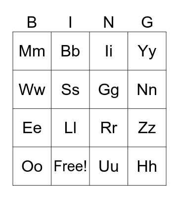 Alphabet Bingo Card
