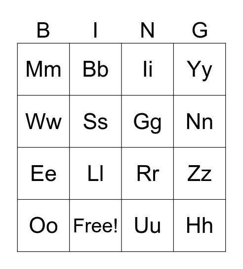 Alphabet Bingo Card