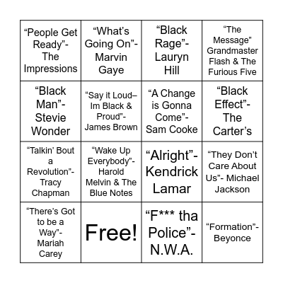 Black History Influential Songs Bingo Card