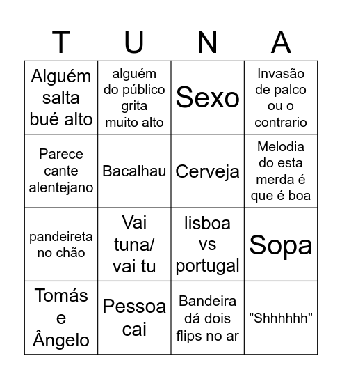 Bingo das tuas Bingo Card