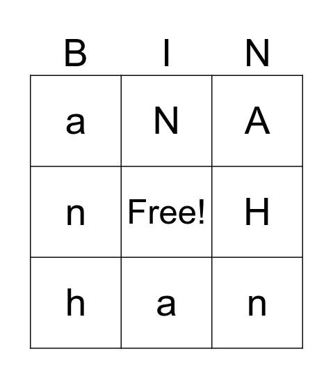 Hannah Bingo Card