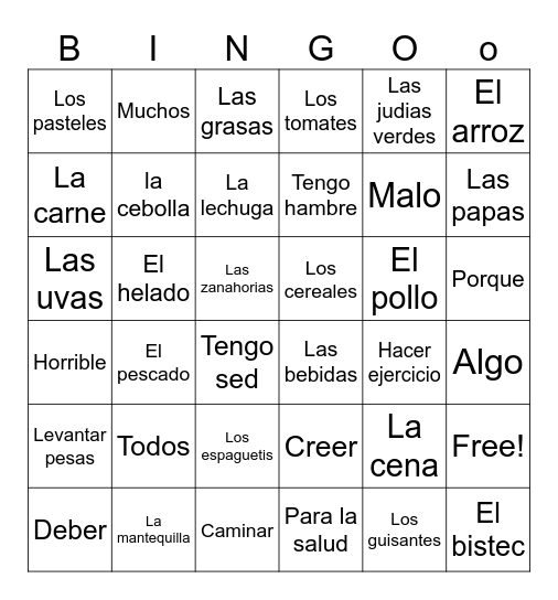Spanish 3B Vocab Bingo Card