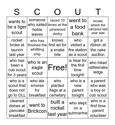 Pack 338 Sept 2016- Find someone who... Bingo Card