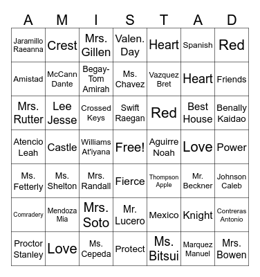 Amistad Bingo Card