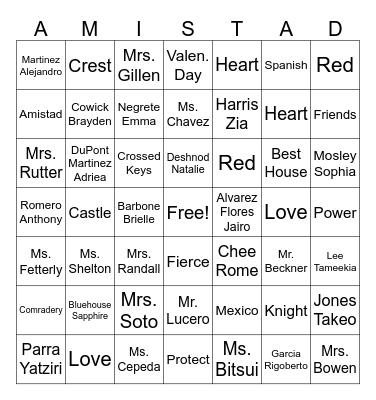 Amistad Bingo Card