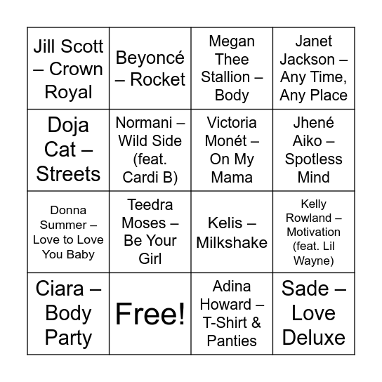 Sensual & Erotic Bingo Card