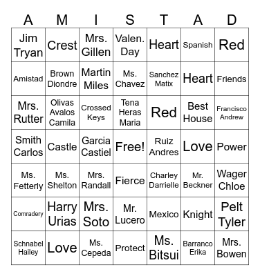 Amistad Bingo Card