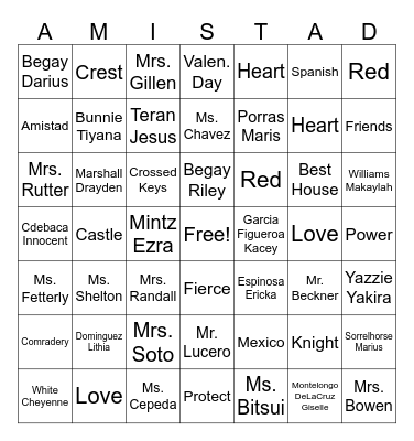Amistad Bingo Card