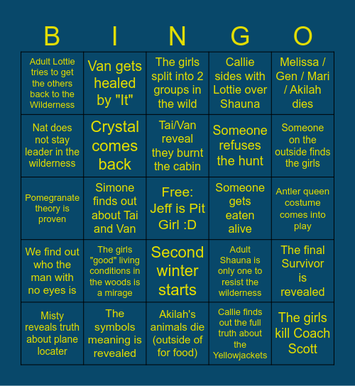Yellowjackets Season 3 Bingo Card