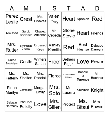 Amistad Bingo Card