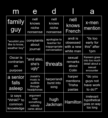 animation dep bingo Card