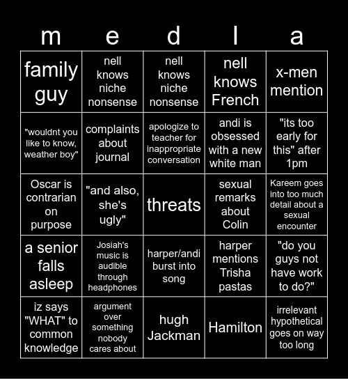 animation dep bingo Card