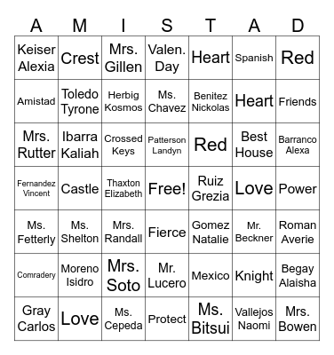 Amistad Bingo Card
