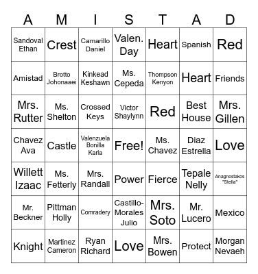 Amistad Bingo Card