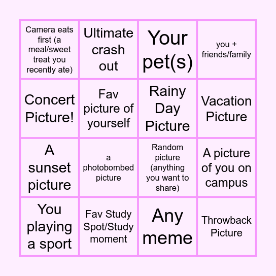 Camera Roll Roulette! Bingo Card