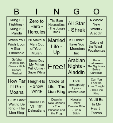 Disney & Pixar Bingo Card