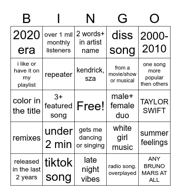 spotify bingo! Bingo Card