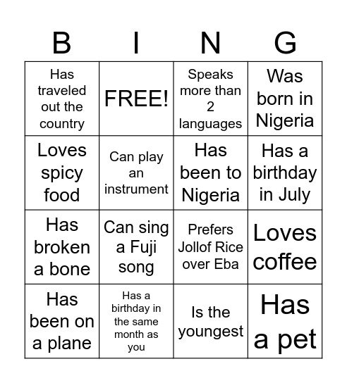 Untitled Bingo Card