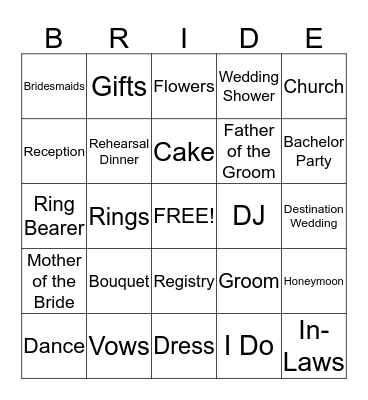 Natalie's Wedding Shower Bingo Card