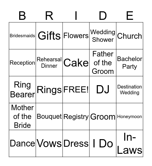 Natalie's Wedding Shower Bingo Card