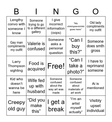 Art Walk Bingo Card