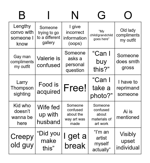 Art Walk Bingo Card