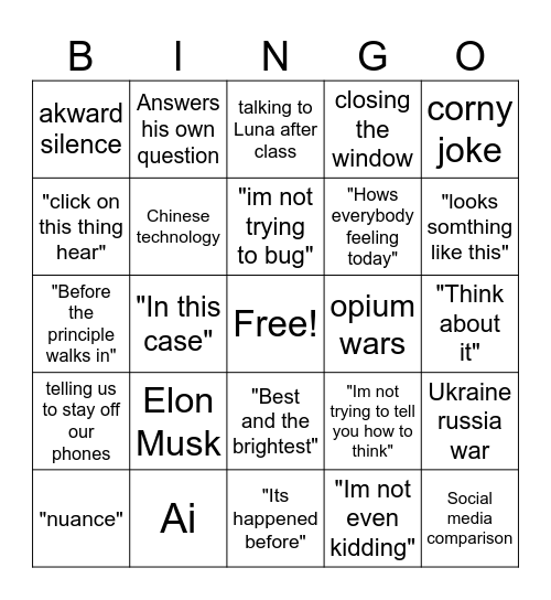 Mr Batchelor Bingo Card