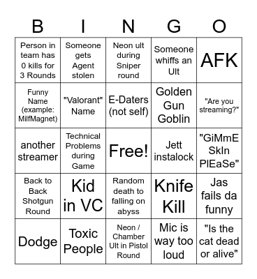Valorant Spike rush Bingo Card