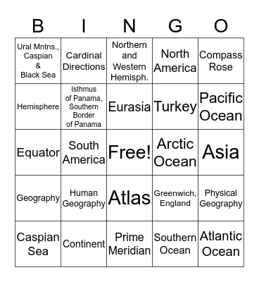 Ms. Schnorr's Geography Review Bingo Card